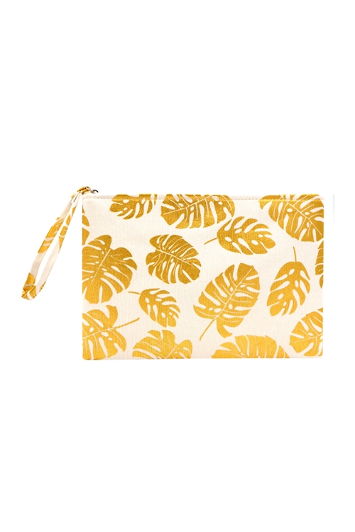 S27-4-4-MP0185WH-1 - GOLD FOIL TROPICAL LEAVES POUCH WHITE/1PC