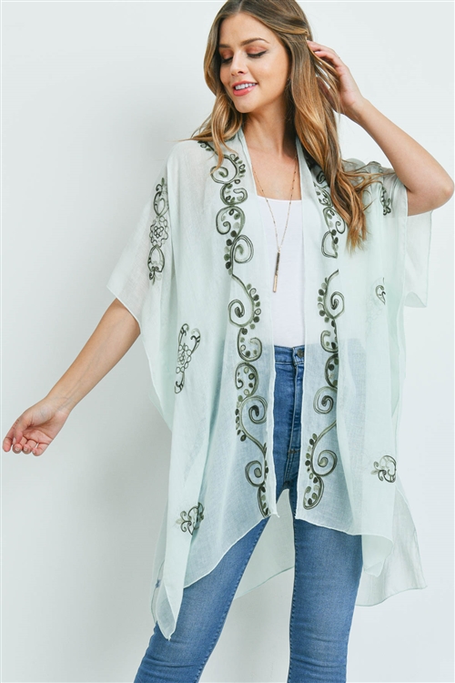 S18-13-3-MS0033GN - EASTERN EMBROIDERED KIMONO GREEN/6PCS