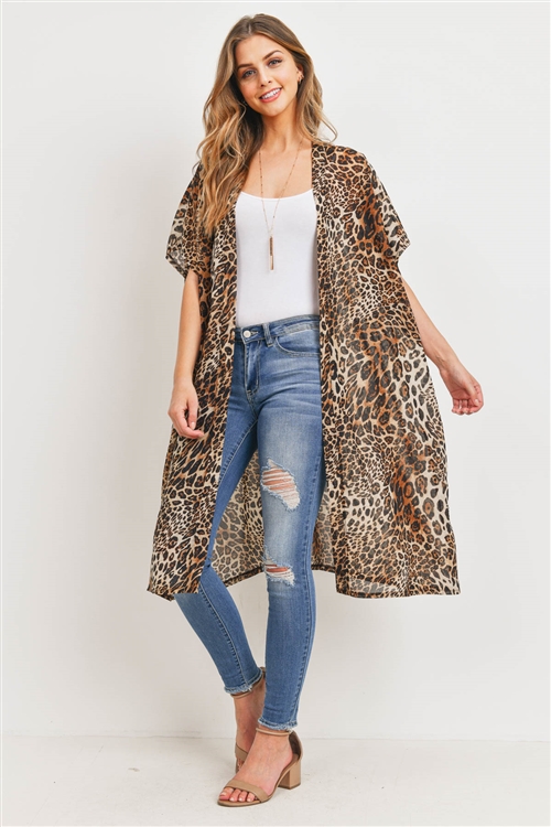 S29-9-4-MS0069BR-MULTI ANIMAL PRINT KIMONO - BROWN /1PC