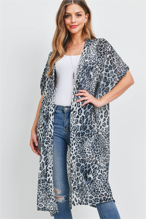 S28-7-4-MS0069GR-MULTI ANIMAL PRINT KIMONO - GRAY /6PCS