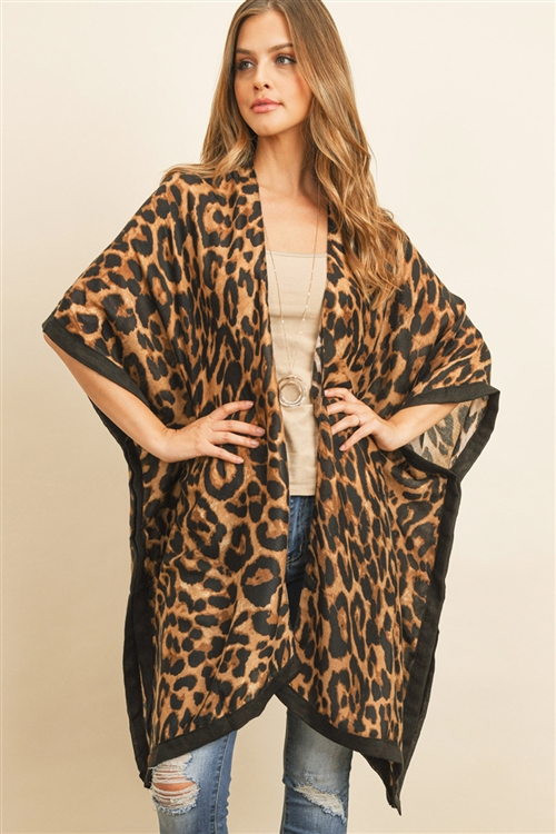 S30-1-1-MS0071BR - LEOPARD PRINT KIMONO BROWN/6PCS