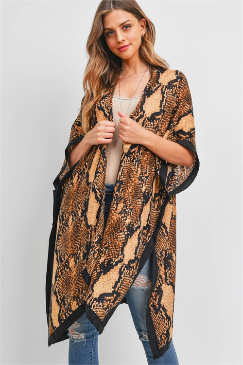 S21-9-5-MS0120BR - SNAKE PRINT KIMONO - BROWN/6PCS