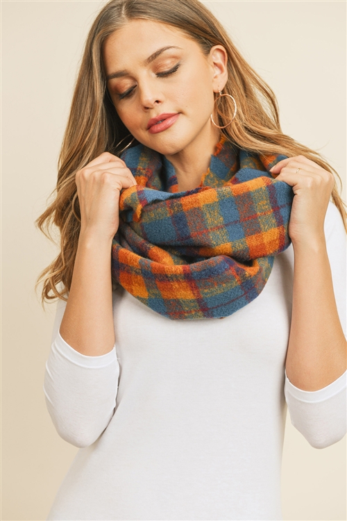 discontinued --S30-1-1-MI-MS0142NV - MULTI COLOR TARTAN PLAID INFINITY SCARF NAVY/6PCS (NOW $3.50 ONLY!)