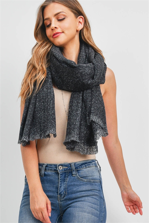 S18-7-2-MS0153BK - SOFT BRUSHED SCARF POLYESTER - BLACK/6PCS