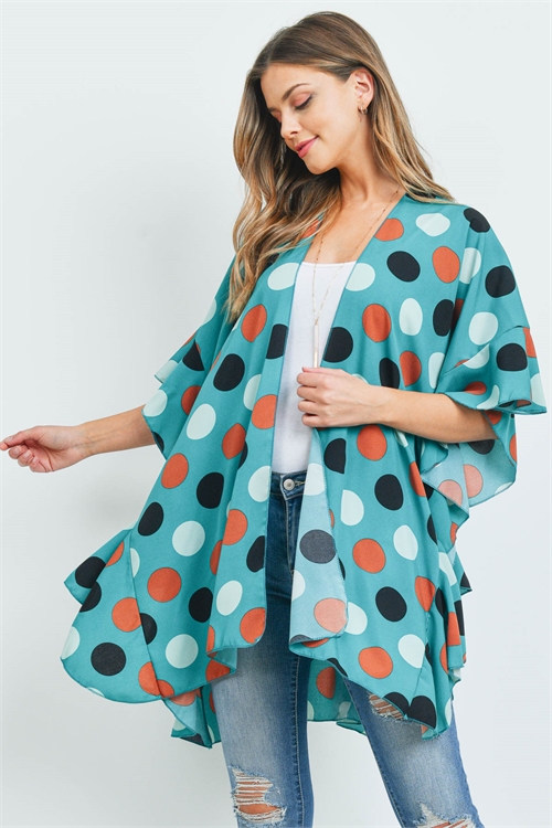 S19-11-3-MS0154GN - POLKA DOT RUFFLE KIMONO GREEN/6PCS