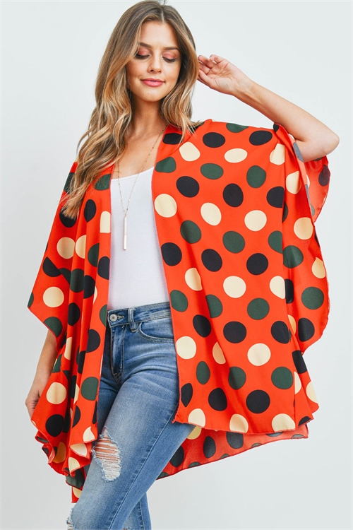 S19-12-2-MS0154RD - POLKA DOT RUFFLE KIMONO RED/6PCS