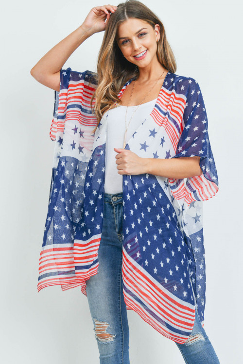 S30-1-1-MS0155 - MULTI STRIPED AMERICAN FLAG KIMONO /6PCS