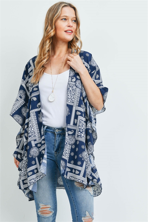 S29-3-2-MS0161NV - MANDALA PAISLEY RUFFLE KIMONO NAVY/6PCS