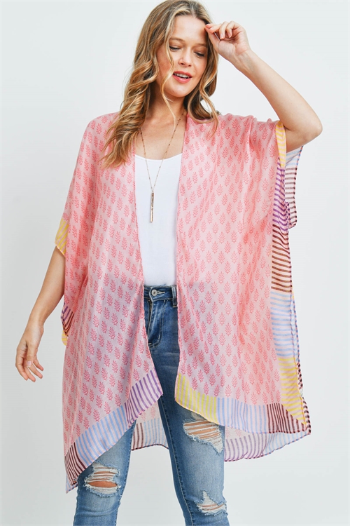 S30-1-1-MS0171CO - BOHEMIAN STYLE OMBRE LEAVES KIMONO-CORAL/6PCS  (NOW $3.75 ONLY!)