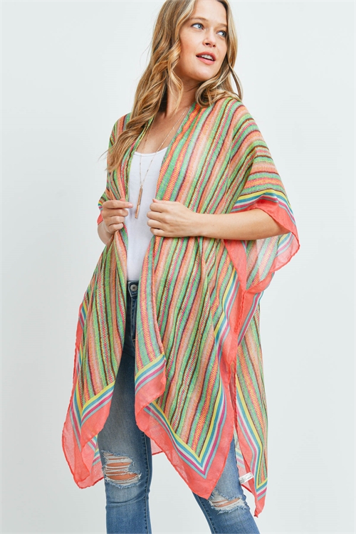 S17-12-5-MS0172CO - MULTI COLOR STRIPE KIMONO-CORAL/6PCS