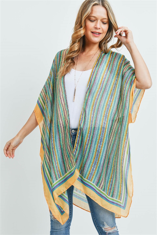 S17-12-5-MS0172GN - MULTI COLOR STRIPE KIMONO-GREEN/6PCS