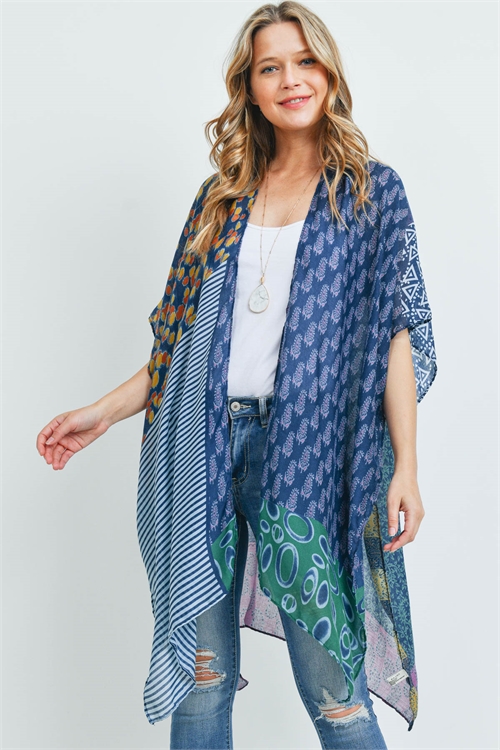 S18-9-2-MS0173NV - MIXED PATTERN KIMONO-NAVY/6PCS