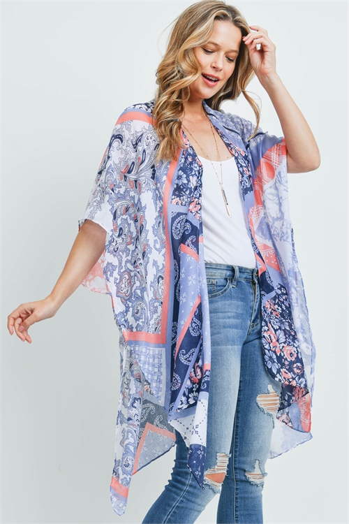 S18-11-4-MS0175DB - PAISLEY MULTI PRINT PATCH KIMONO DENIM BLUE/6PCS