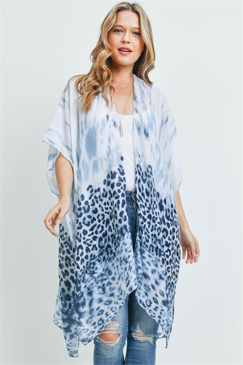 S18-11-1-MS0176BL - LEOPARD TIE DYE KIMONO BLUE/6PCS