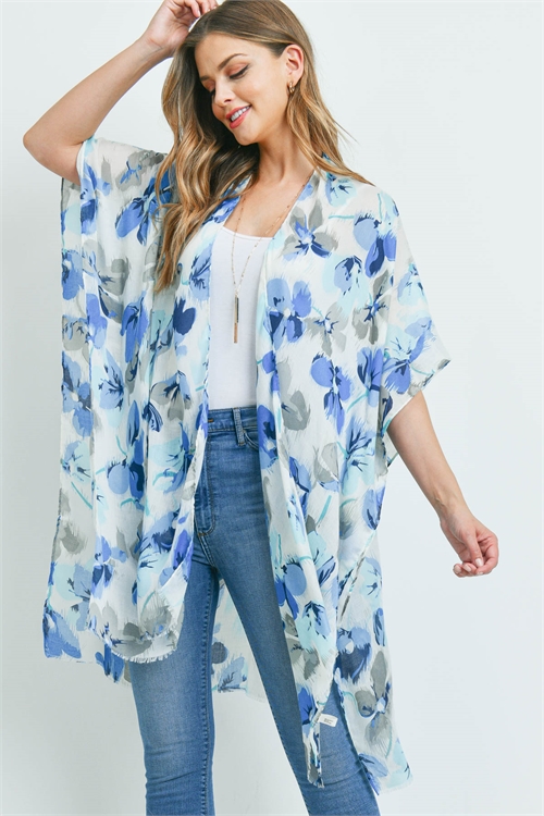 S29-6-4-MS0180BL - FLOWER PRINT KIMONO BLUE/6PCS