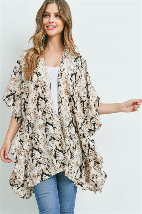 S22-1-4-MS0182BR - SNAKE PRINT RUFFLE KIMONO BROWN/6PCS (NOW $3.75 ONLY!)