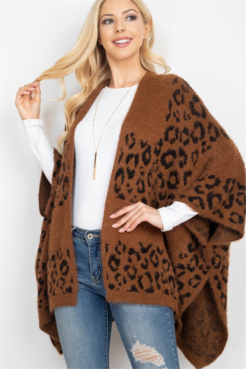 S30-1-1-MS0183BR - LEOPARD PRINT RUANA KIMONO BROWN/6PCS(NOW $9.75 ONLY!)