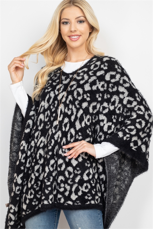 S30-1-1-MS0184BK - LEOPARD PRINT PONCHO BLACK /6PCS (NOW $7.00 ONLY!)