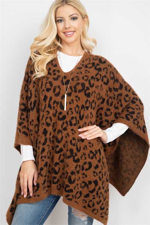 S26-7-1-MS0184BR - LEOPARD PRINT PONCHO BROWN/6PCS (NOW $7.00 ONLY!)