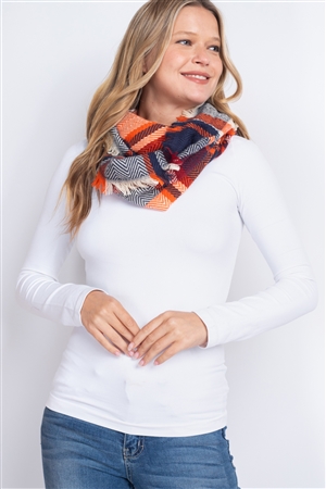 S2-8-2-MS0190OR-NV-1 - MULTI PLAID INFINITY SCARF ACRYLIC ORANGE NAVY /1PC (NOW $3.25 ONLY!)