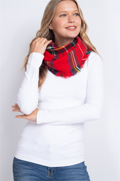 S30-1-1-MS0191RD - TARTAN INFINITY SCARF POLYESTER RED /6PCS  (NOW $3.00 ONLY!)