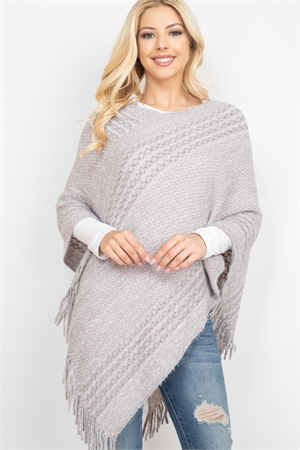 S30-1-1-MI-MS0197GR - STRIPED KNIT TASSEL PONCHO - GRAY/6PCS (NOW $5.25 ONLY!)