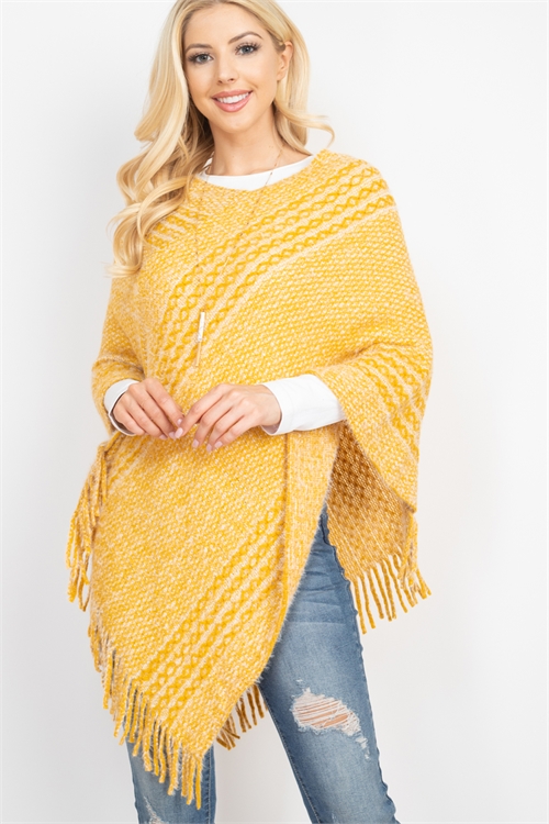 S30-1-1-MS0197MU - STRIPED KNIT TASSEL PONCHO - MUSTARD/6PCS (NOW $5.25 ONLY!)