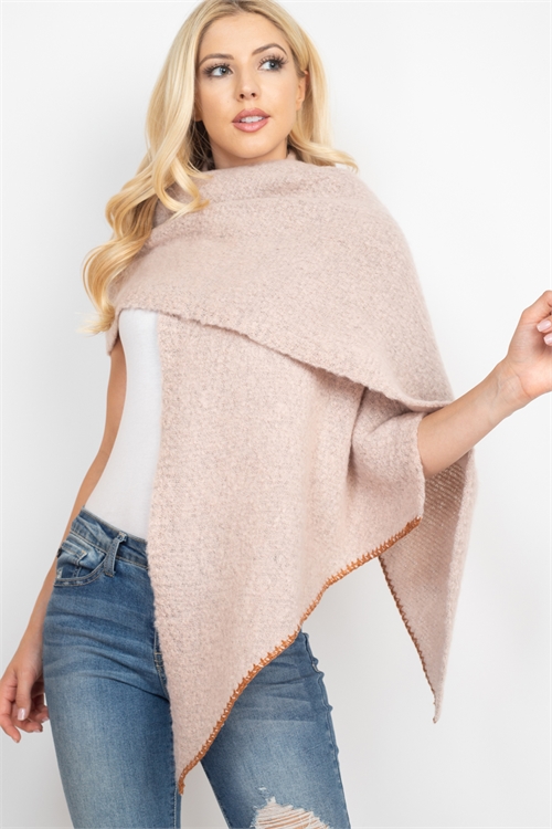 S24-4-4-MS0200TP - STICH TRIM SOLID OBLONG SCARF TAUPE /6PCS