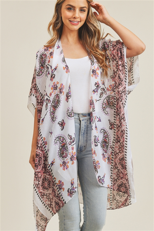 S17-1-4-MI-MS0207MV - PAISLEY FLOWER KIMONO -  MAUVE/6PCS