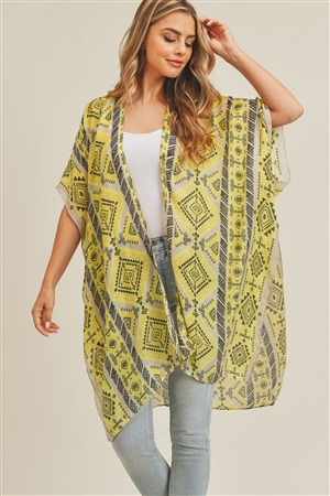 S3-5-2MS0213LE-1 - TRIBAL PATTERN KIMONO - LEMON/1PC