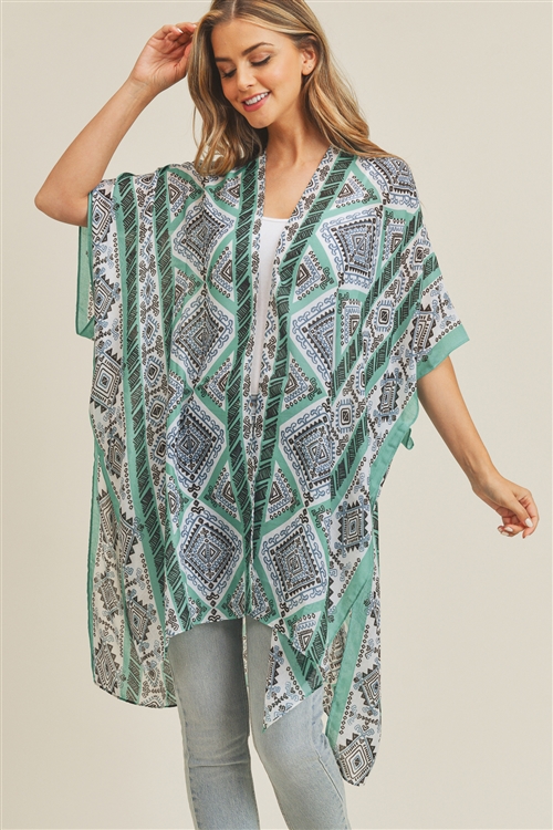 S3-6-3MS0213MT - TRIBAL PATTERN KIMONO - MINT/6PCS