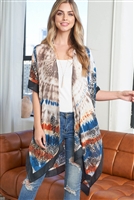 S30-1-1-MS0221CL - TIE DYE BOHO OPEN FRONT KIMONO NAVY/CLAY/6PCS