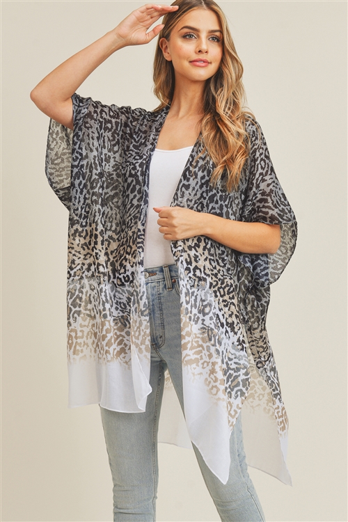 S22-5-4-MS0222GR - MULTI COLOR LAYED LEOPARD KIMONO - GRAY/6PCS