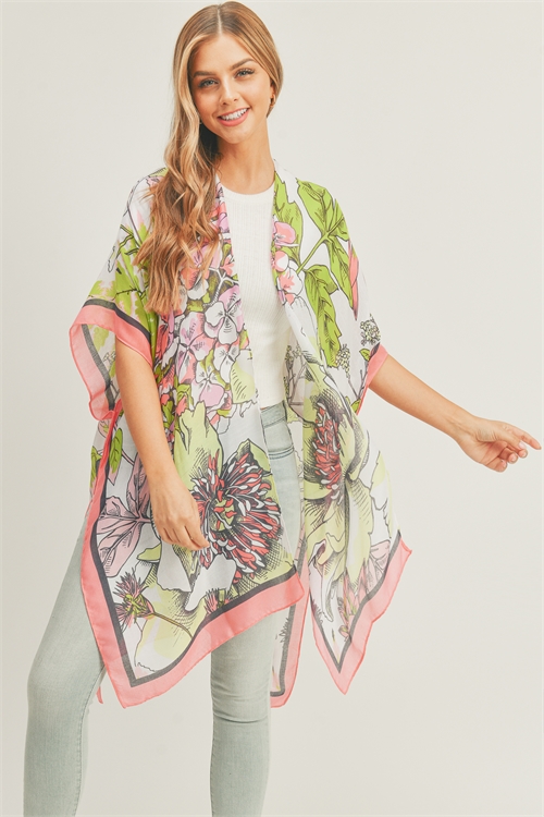 S30-1-1-MS0276GN - FLORAL PRINT KIMONO-GREEN/6PCS