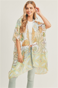 S30-1-1-MS0278GN - FLORAL PRINT KIMONO-GREEN/6PCS