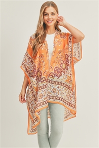 S30-1-1-MS0279OR - BOHO PRINT KIMONO-ORANGE/6PCS