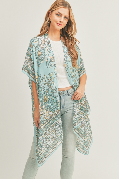 discontinued--S30-1-1-MS0279TL - BOHO PRINT KIMONO-TEAL/6PCS