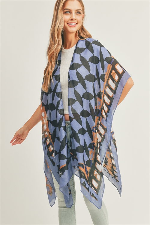 S30-1-1-MS0282NV - OMBRE FRONT AND GEOMETRIC BACK PRINT KIMONO-NAVY/6PCS