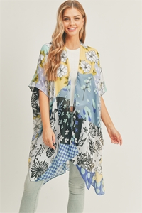 S30-1-1-MS0283BL - MIXED FLOWER PRINT KIMONO-BLUE/6PCS