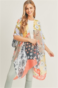 S30-1-1-MS0283CO - MIXED FLOWER PRINT KIMONO-CORAL/6PCS