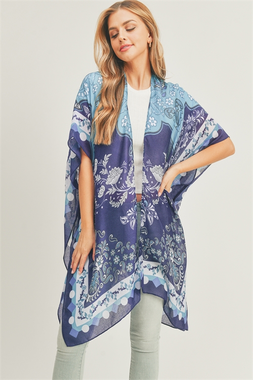 S30-1-1-MS0285NV - MIXED FLOWER PRINT KIMONO-BLUE/6PCS