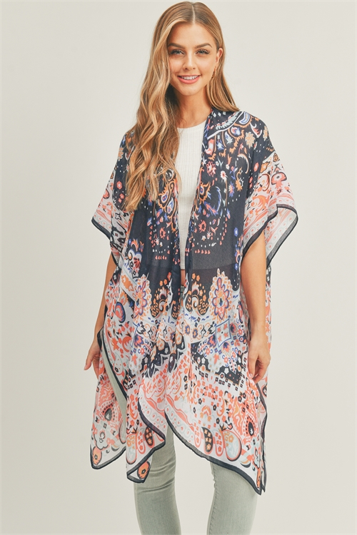 S30-1-1-MS0287NV - BOHO PRINT KIMONO-NAVY/6PCS