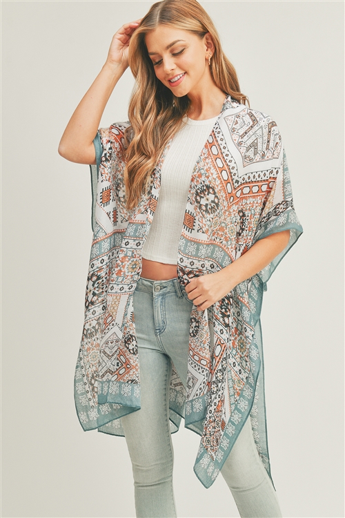 discontinued--S30-1-1-MS0288G/TQ - PATCH WORK KIMONO-GRAY TURQUOISE/6PCS