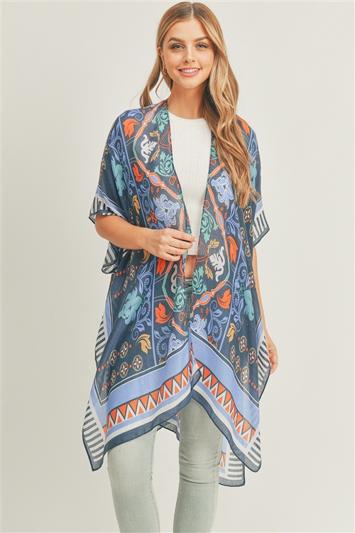 discontinued--S30-1-1-MS0290NV - BOHO PRINT KIMONO-NAVY/6PCS