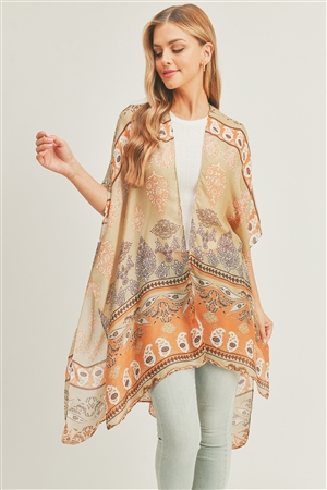 S30-1-1-MS0291BR - BOHO PRINT KIMONO-BROWN/6PCS