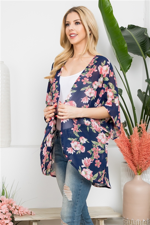 S30-1-1-MI-MS0293NV-FLORAL OPEN FRONT KIMONO- NAVY/6PCS