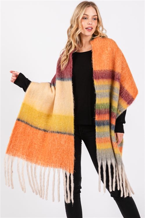 S30-1-1-MS0390 - BRUSHED MULTI COLOR STRIPE SCARF-ORANGE/6PCS