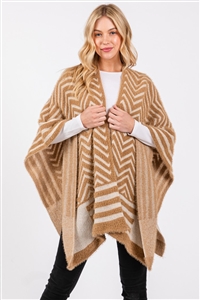 S30-1-1-MS0392 - FUZZY CHEVRON PATTERN RUANA-TAUPE/6PCS