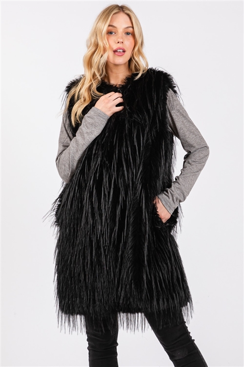 S30-1-1-MS0403 - FAUX FUR POCKET VEST-BLACK/6PCS