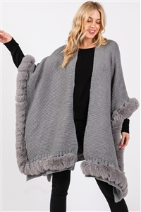 S30-1-1-MS0409 - FAUX FUR TRIM CAPE WITH CLOSURE-GRAY/6PCS